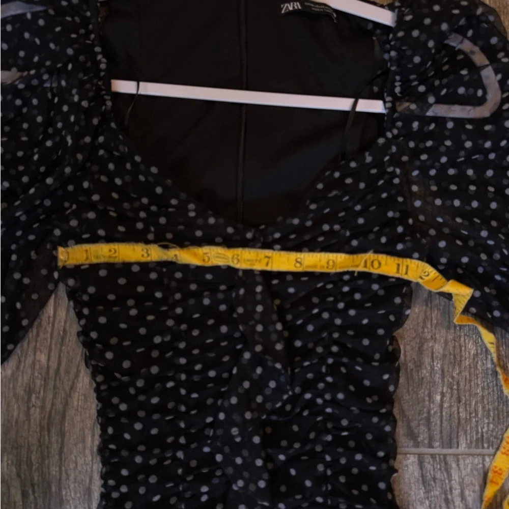Zara polka dot black bodycon dress with sleeves size xs